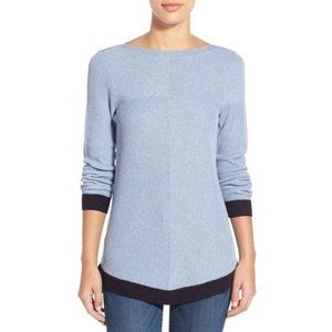 Nic + Zoe Blue Rib Knit Contrast Color Waterlilly Tunic Sweater Top Size S